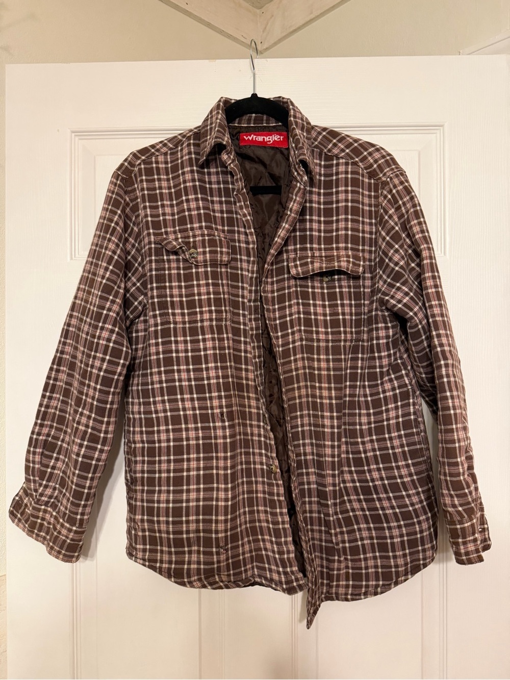 Wrangler Brown Plaid Lightweight Quilted Shirt Jacket